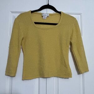 Vintage 90s Weather Vane Mustard Scoop Neck 3/4 Length Sleeve Sweater